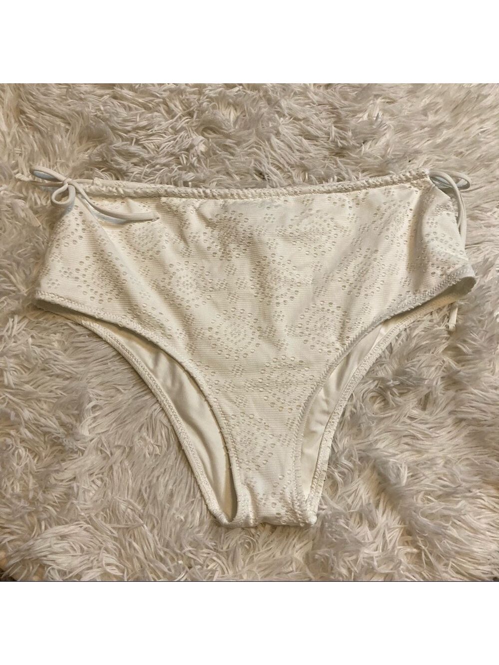 Aerie White High Waisted Eyelet Bikini Bottom with Tie Sides